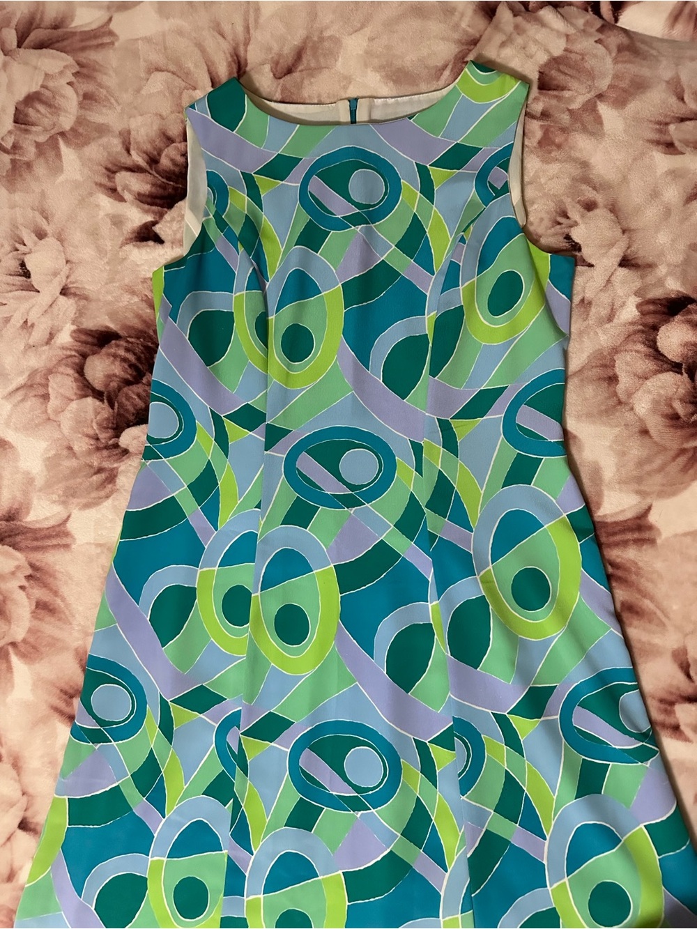 Vintage Lindsey Scott Dress Women’s 12 Abstract Geometric Op Art Teal Green USA